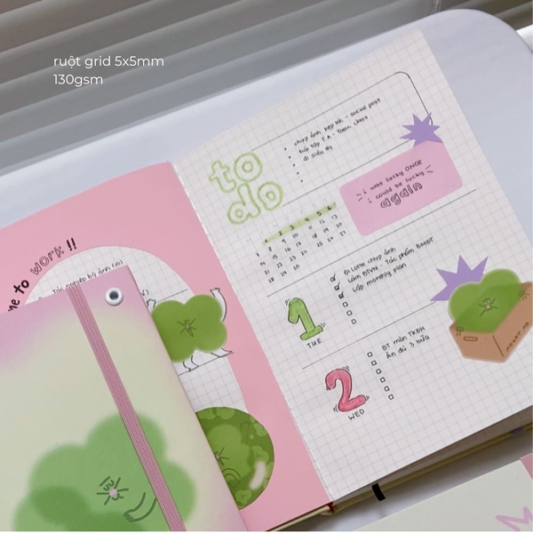 Sổ tay A5 grid 130gsm 128 trang - Hên đi mưa