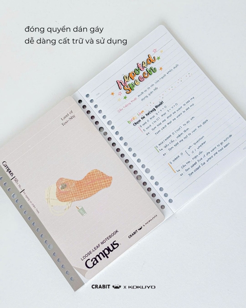 Vở ruột sổ còng kẻ ngang chấm A5 100 trang Crabit x Kokuyo Land of Too-shy 2 - Mr. Bubble Tea Picnic