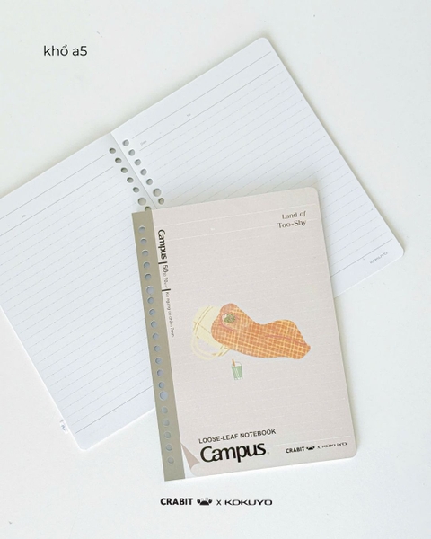 Vở ruột sổ còng kẻ ngang chấm A5 100 trang Crabit x Kokuyo Land of Too-shy 2 - Mr. Bubble Tea Picnic