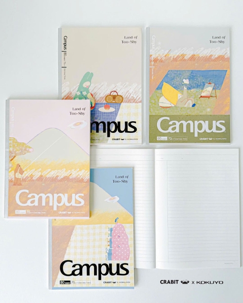 Vở kẻ ngang chấm 80 trang B5 giấy Nhật Crabit x Kokuyo Land of Too-Shy 2 -  Thỏ Picnic