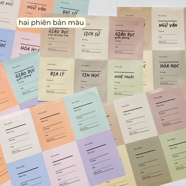 Nhãn vở in sẵn tên môn học Crabit 24 nhãn dán 12 môn - Tag Vàng