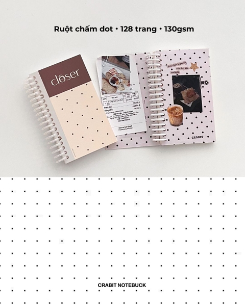 Sổ còng dot handy 128 trang 130gsm Chấm bi - Nâu Be
