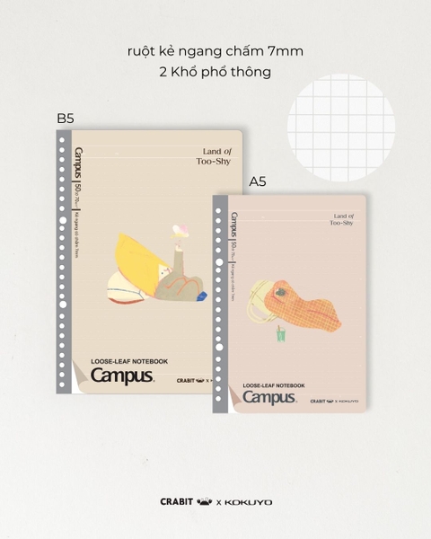 Vở ruột sổ còng kẻ ngang chấm A5 100 trang Crabit x Kokuyo Land of Too-shy 2 - Mr. Bubble Tea Picnic