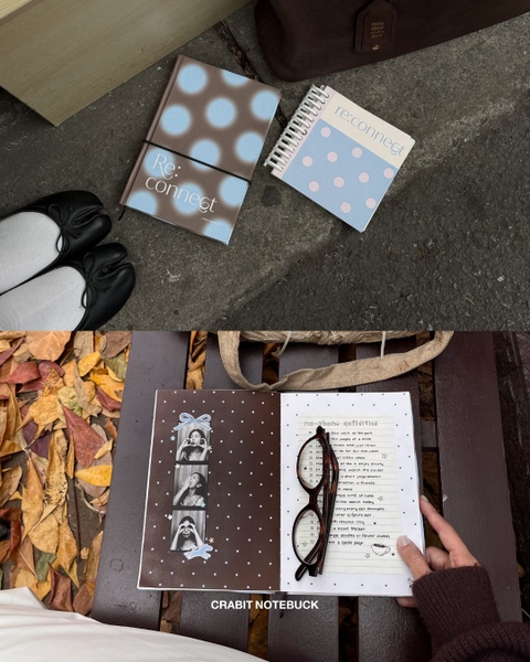 Sổ tay A5 dot 132 trang 130gsm Chấm bi - Nâu Xanh