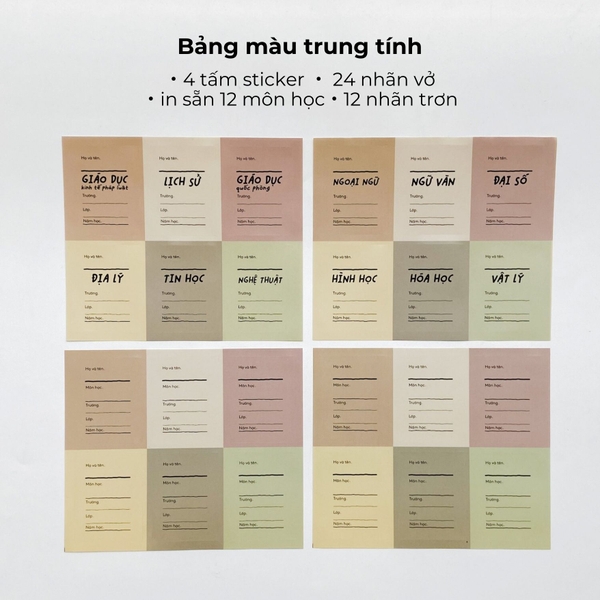 Nhãn vở in sẵn tên môn học Crabit 24 nhãn dán 12 môn - Tag Vàng