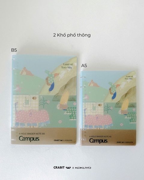 Sổ còng 4 lỗ kẻ ngang B5 80 trang Crabit x Kokuyo Land of Too-shy 2 - Too-shy Picnic