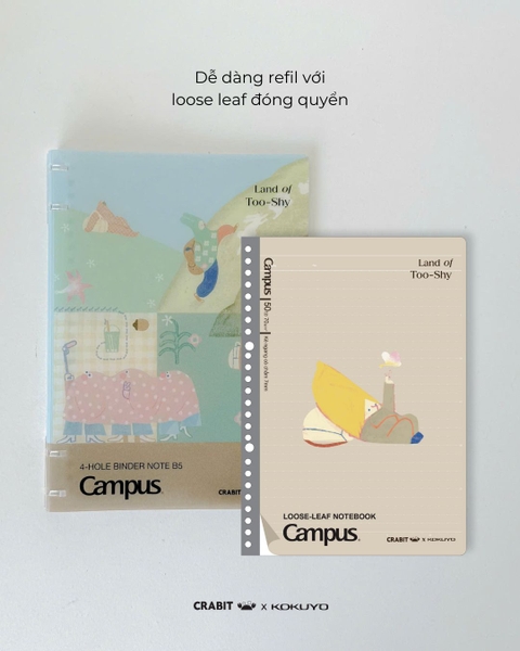 Sổ còng 4 lỗ kẻ ngang B5 80 trang Crabit x Kokuyo Land of Too-shy 2 - Too-shy Picnic