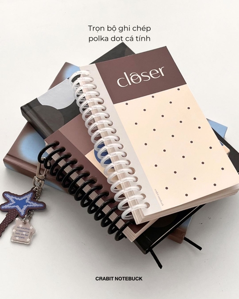Sổ còng dot handy 128 trang 130gsm Chấm bi - Nâu Be
