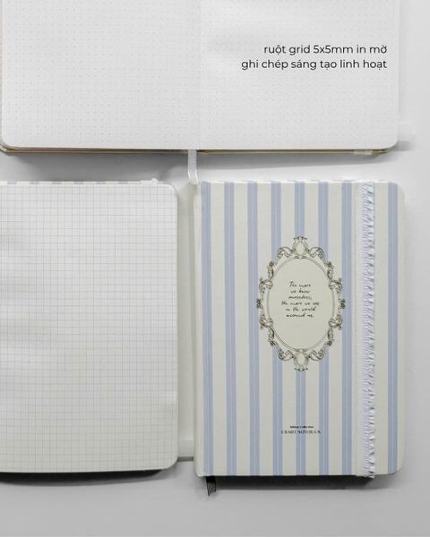 Sổ tay scrapbook A5 grid 130gsm The Reverie Diary - Nhũ Sọc Xanh