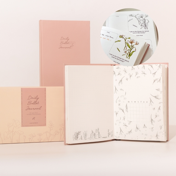 Combo Sổ + 3 bút Joyful Daily Bullet Journal - Morandi 2 đỏ nhạt