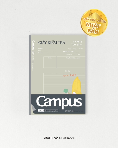 Vở giấy kiểm tra kẻ ngang B5 đóng quyển 30 tờ đôi Crabit x Kokuyo Land of Too-Shy 2 - Bananeet