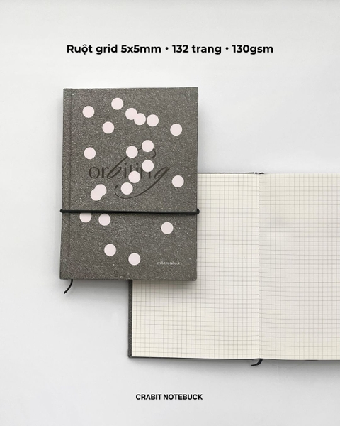 Sổ tay A5 grid 132 trang 130gsm Chấm bi - Xám Hồng