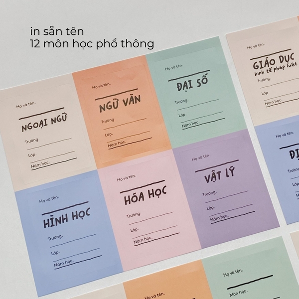 Nhãn vở in sẵn tên môn học Crabit 24 nhãn dán 12 môn - Tag Hồng