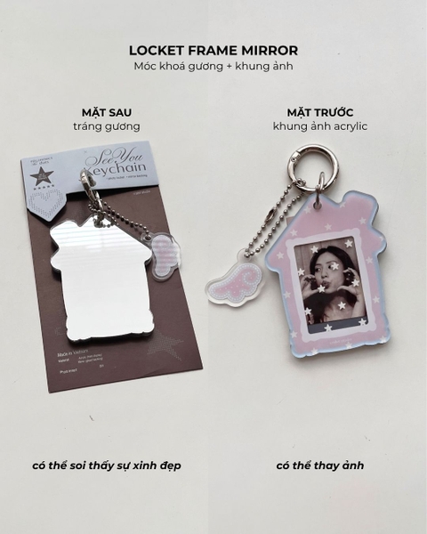 Móc khoá photo frame & gương Polka Dot Chấm bi Locket Frame Mirror