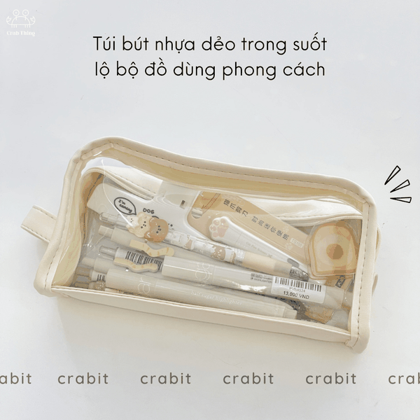 Túi đựng bút trong suốt cỡ lớn màu trơn