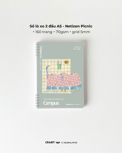 Sổ lò xo A5 grid 160 trang Crabit x Kokuyo - Land of Too-Shy - Netizen Picnic