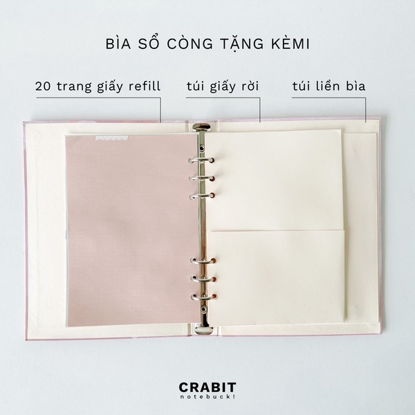 Sổ còng sắt bìa cứng A5 6 lỗ Feather Vệt màu Be
