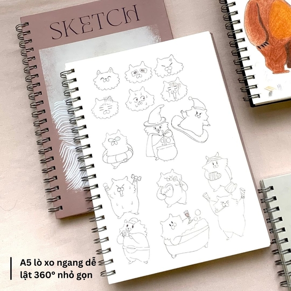 Sổ Sketchbook lò xo A4 - Nâu