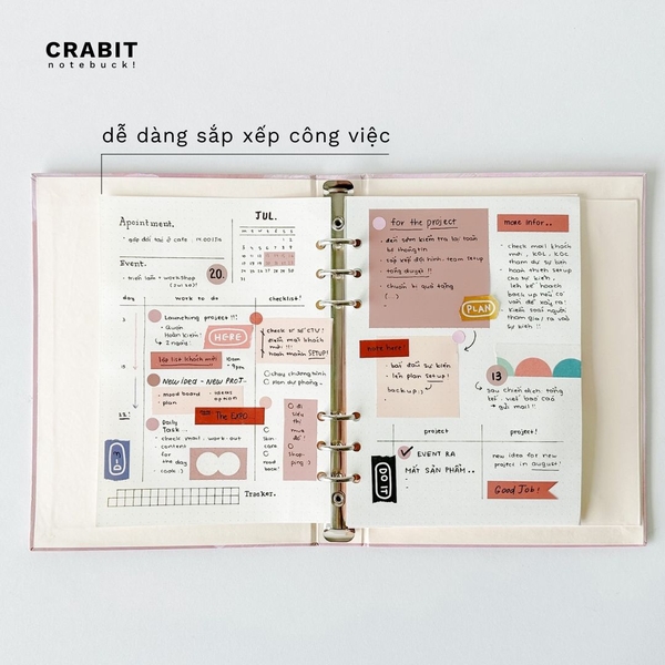 Sổ còng sắt bìa cứng A5 6 lỗ Feather Vệt màu Hồng