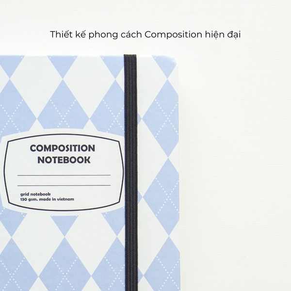Sổ tay A5 grid 130gsm Composition Gingham (Tặng kèm sticker) - Quả trám xanh biển