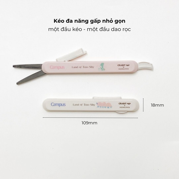 Kéo mini thép không gỉ 2 đầu đa năgn gấp gọn Crabit x Kokuyo Campus Land of Too-Shy