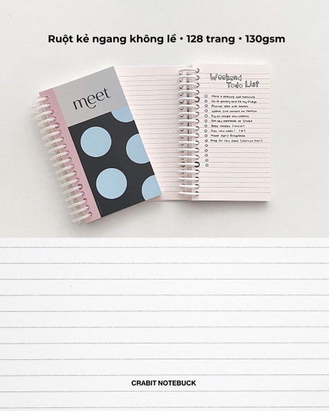 Sổ còng kẻ ngang handy 128 trang 130gsm Chấm bi - Xanh Đen