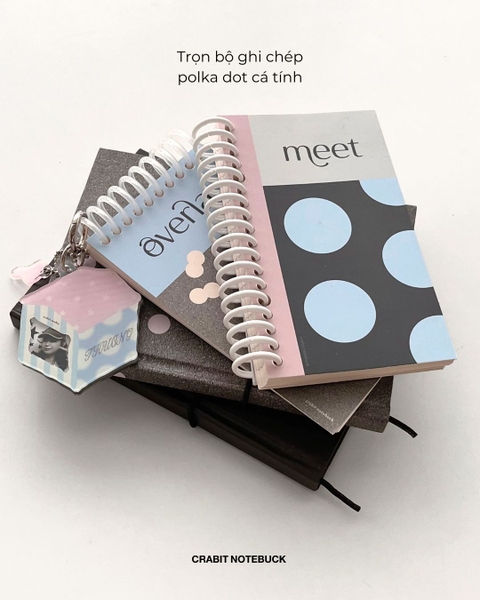 Sổ còng kẻ ngang handy 128 trang 130gsm Chấm bi - Xanh Đen