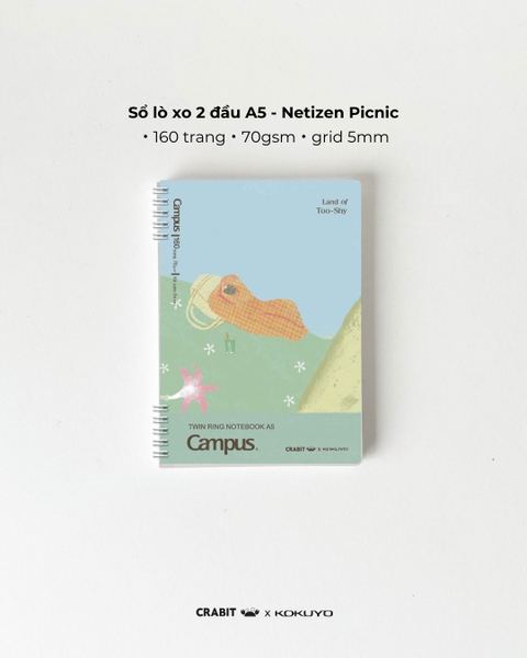 Sổ lò xo A5 grid 160 trang Crabit x Kokuyo - Land of Too-Shy - Mr. Bubble Tea Picnic