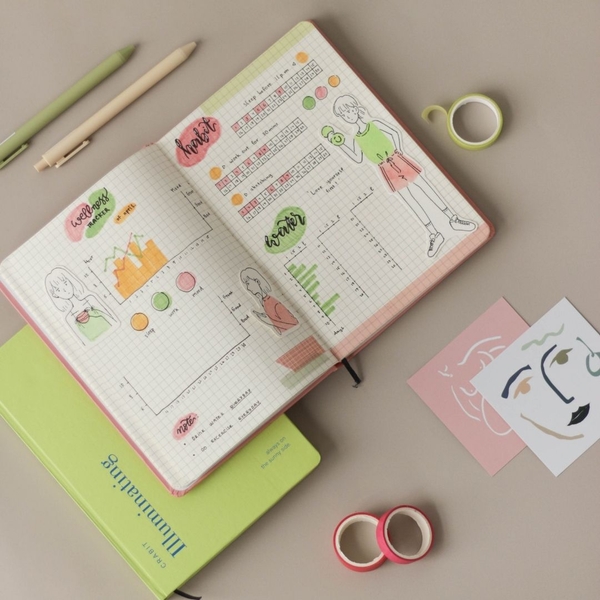 Sổ tay ô vuông Moodbook Collection - Coral Almond Hồng