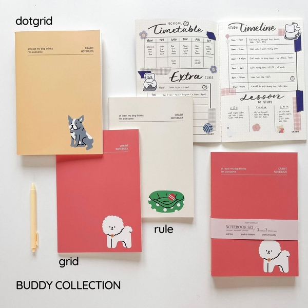 Combo 3 vở may gáy 100gsm 80 trang Buddy