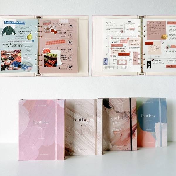 Sổ còng sắt bìa cứng A5 6 lỗ Feather Vệt màu Xanh