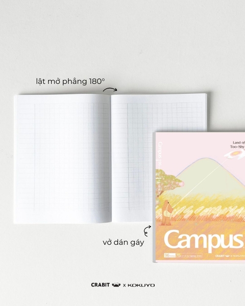 Vở 4 ly ngang 96 trang A5 giấy Nhật Crabit x Kokuyo Land of Too-Shy 2 - Thỏ Picnic