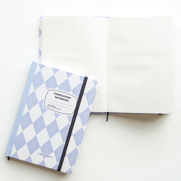 Sổ tay A5 grid 130gsm Composition Gingham (Tặng kèm sticker) - Quả trám xanh biển