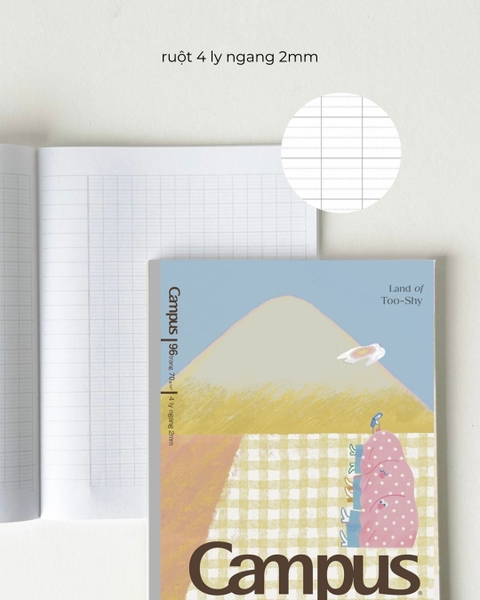 Vở 4 ly ngang 96 trang A5 giấy Nhật Crabit x Kokuyo Land of Too-Shy 2 - Thỏ Picnic