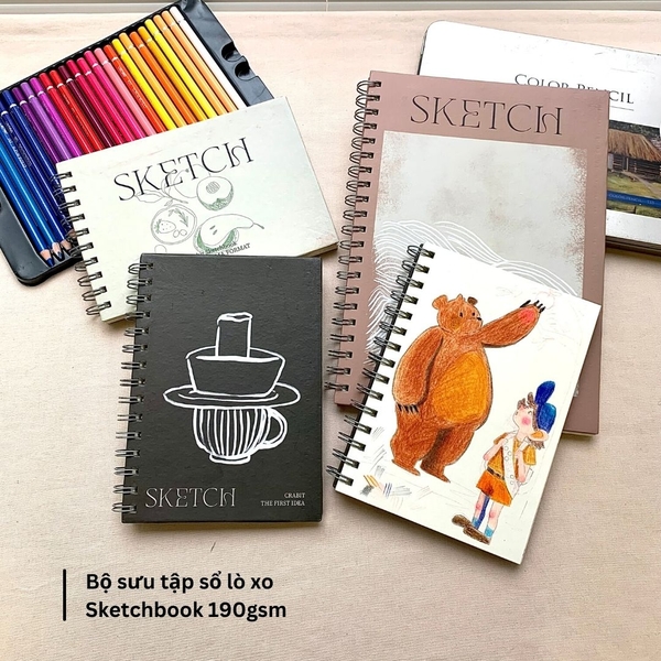 Combo 3 sổ sketchbook lò xo 190gsm