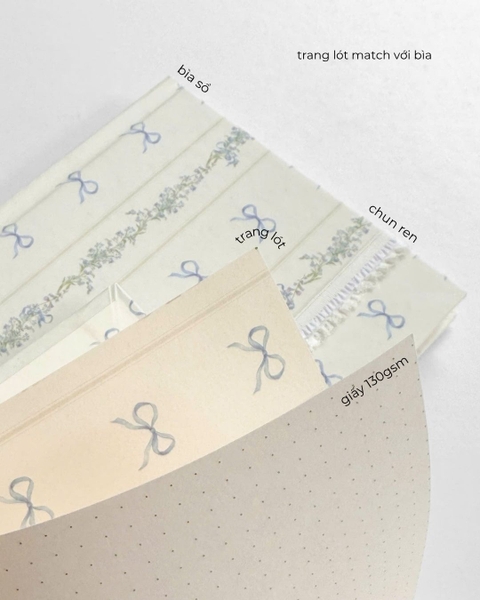 Sổ tay scrapbook khổ vuông dot 130gsm The Reverie Diary - Nhũ Hoa Nơ Xanh