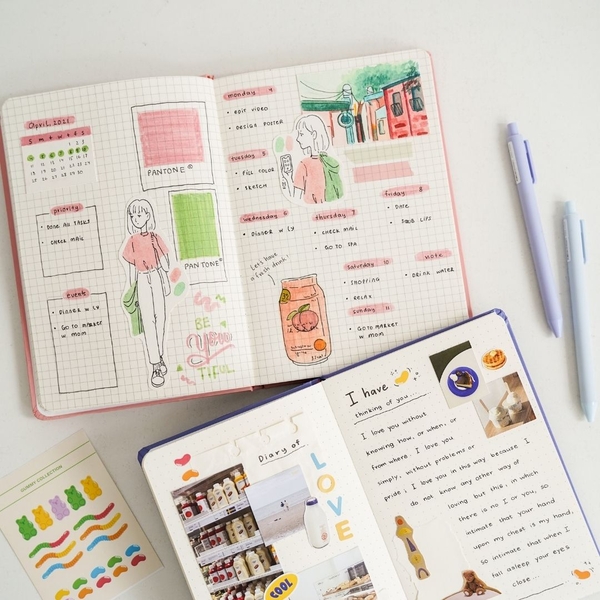 Sổ tay ô vuông Moodbook Collection - Coral Almond Hồng