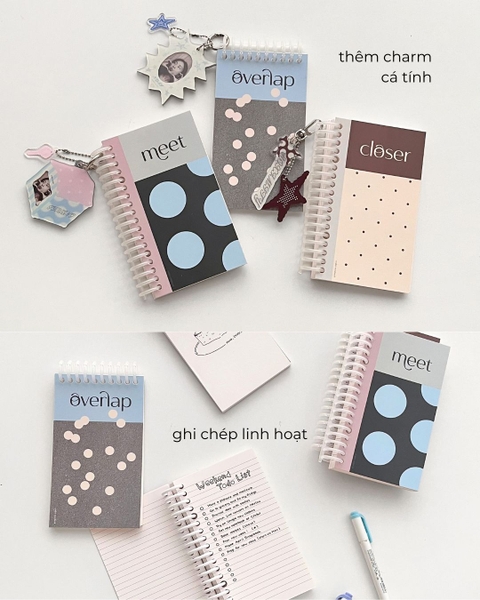 Sổ còng kẻ ngang handy 128 trang 130gsm Chấm bi - Xanh Đen