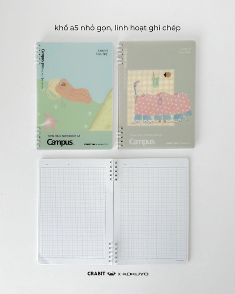 Sổ lò xo A5 grid 160 trang Crabit x Kokuyo - Land of Too-Shy - Mr. Bubble Tea Picnic