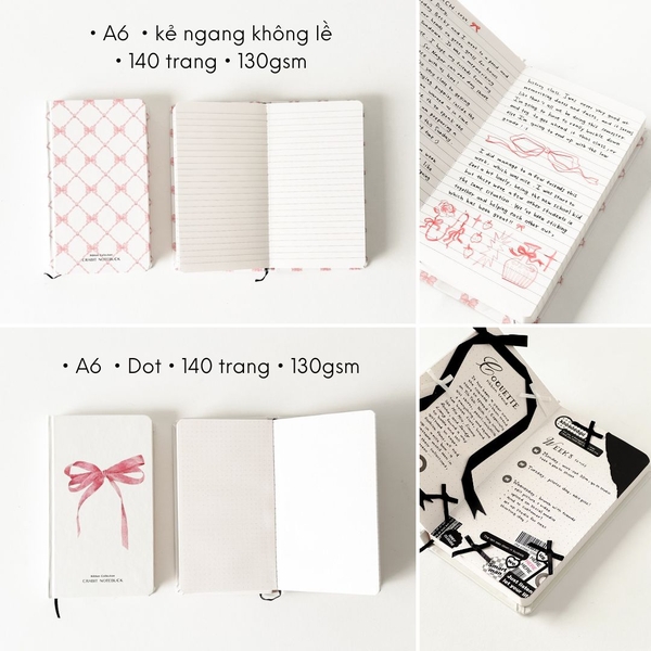 Sổ dot handy Ribbon Collection Nơ Hồng To