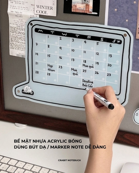 Lịch decor bảng lịch nam châm Chăm chỉ kèm nam châm mini