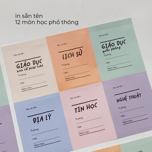 Nhãn vở in sẵn tên môn học Crabit 24 nhãn dán 12 môn - Tag Hồng