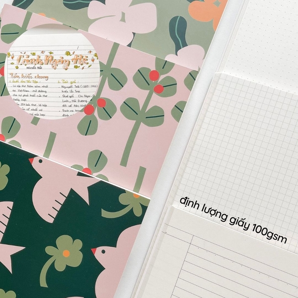 Vở grid may gáy 80 trang 100gsm Green Bird - Lá
