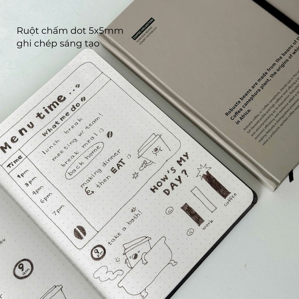 Sổ tay A5 dot 130gsm Crabit Coffee Beans - Robusta