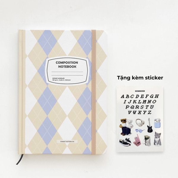 Sổ tay A5 dot 130gsm Composition Gingham (Tặng kèm sticker) - Quả trám xanh be