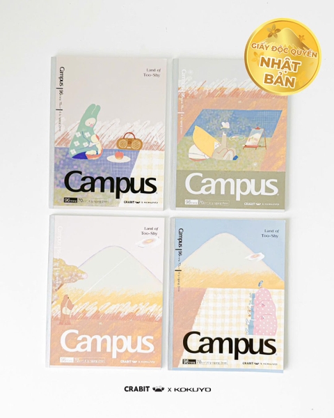 Vở 4 ly ngang 96 trang A5 giấy Nhật Crabit x Kokuyo Land of Too-Shy 2 - Mr. Bubble Tea Picnic