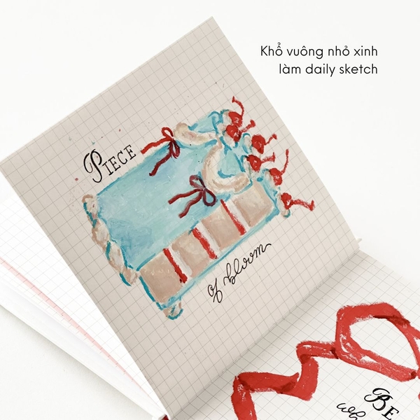 Sổ grid khổ vuông Ribbon Collection Nơ Hồng