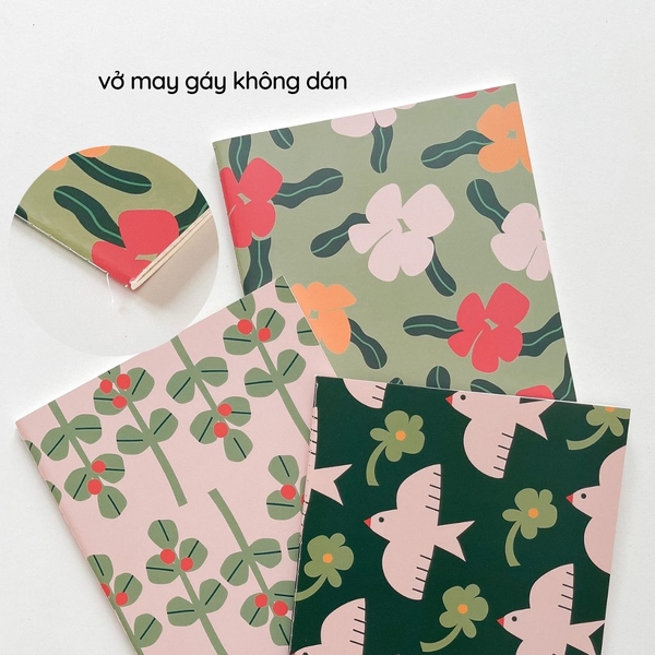 Vở dotgrid may gáy 80 trang 100gsm Green Bird - Hoa Vàng đỏ