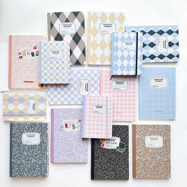 Vở kẻ ngang 140 trang 100gsm Composition Gingham (tặng kèm sticker) - Quả trám nâu