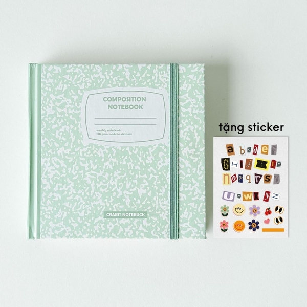 Sổ weekly plan khổ vuông 144 trang 130gsm tặng kèm sticker Composition Collection - Xanh Mint